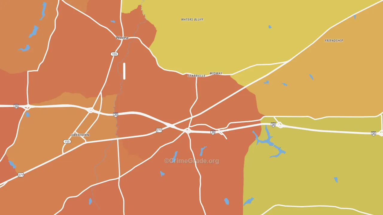 Winona, TX Map of Murder Rates