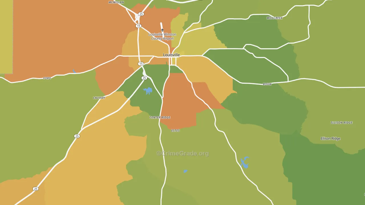 Winston County, MS Map of Murder Rates