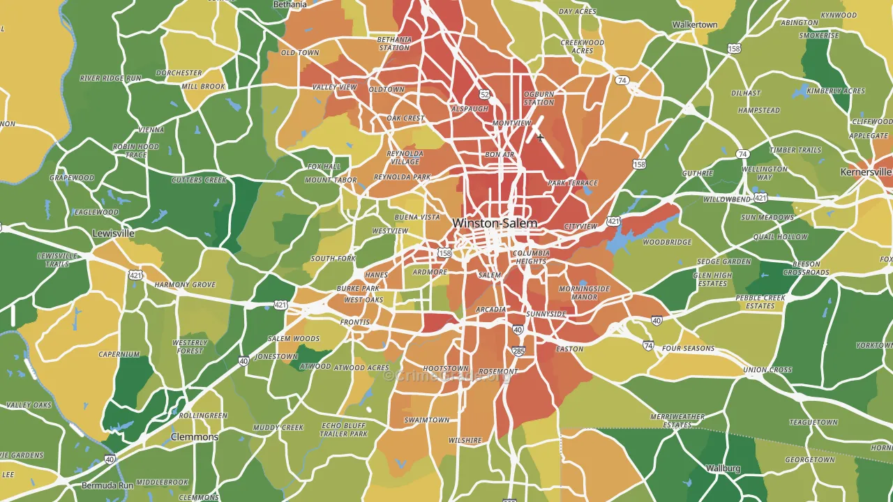 Winston-Salem, NC Map of Murder Rates
