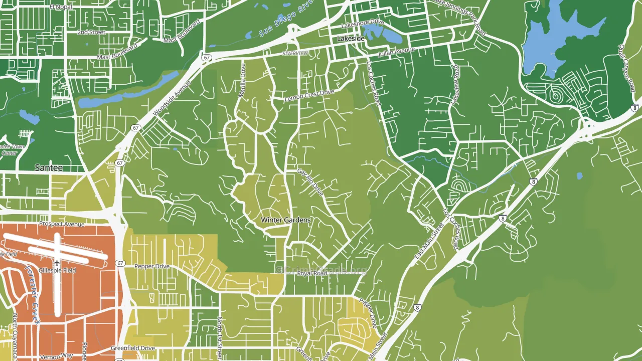 Winter Gardens, Lakeside, CA Map of Murder Rates