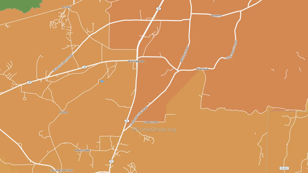 Winterboro, AL Map of Murder Rates