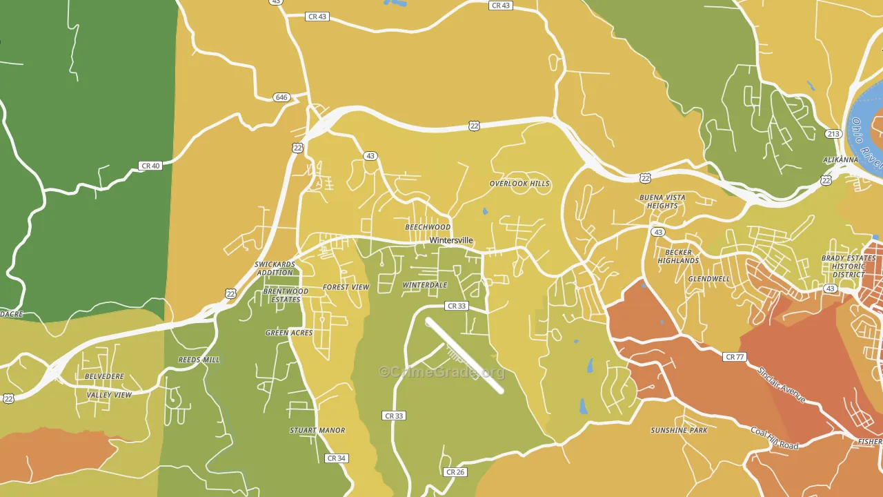 Wintersville, OH Map of Murder Rates
