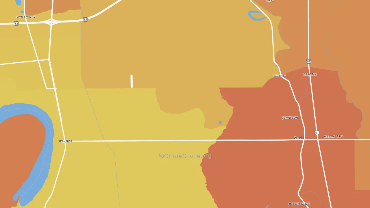 Winterville, MS Map of Murder Rates