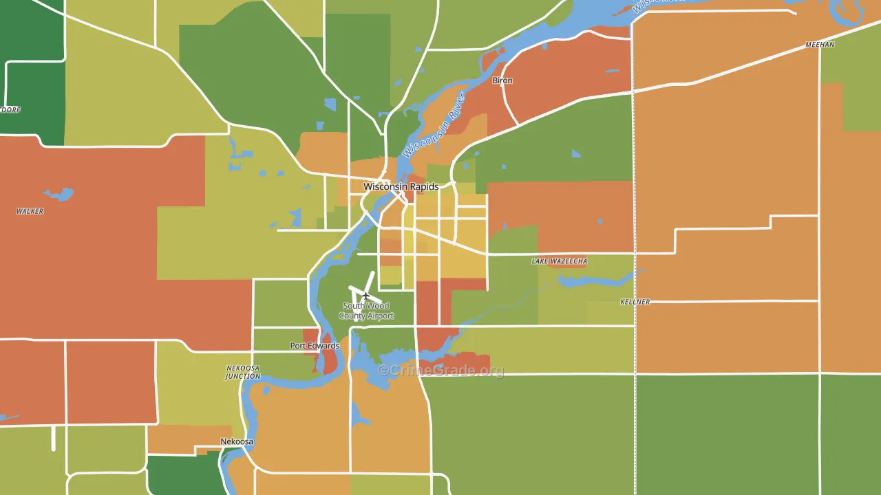Wisconsin Rapids, WI Map of Murder Rates