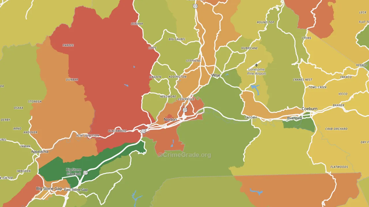 Wise County, VA Map of Murder Rates