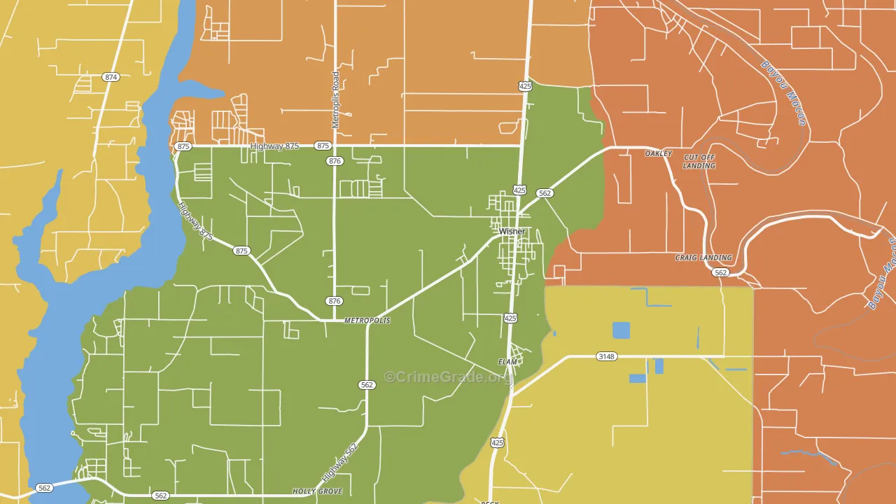 Wisner, LA Map of Murder Rates