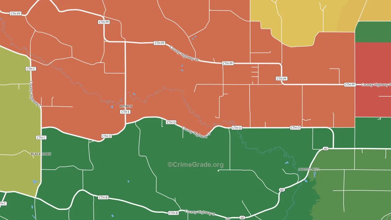 Witwen, WI Map of Murder Rates