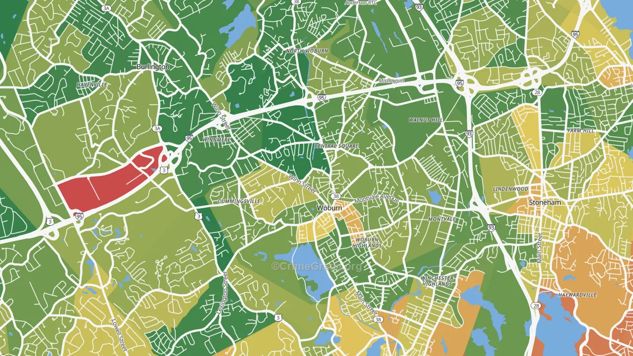 Woburn, MA Map of Murder Rates