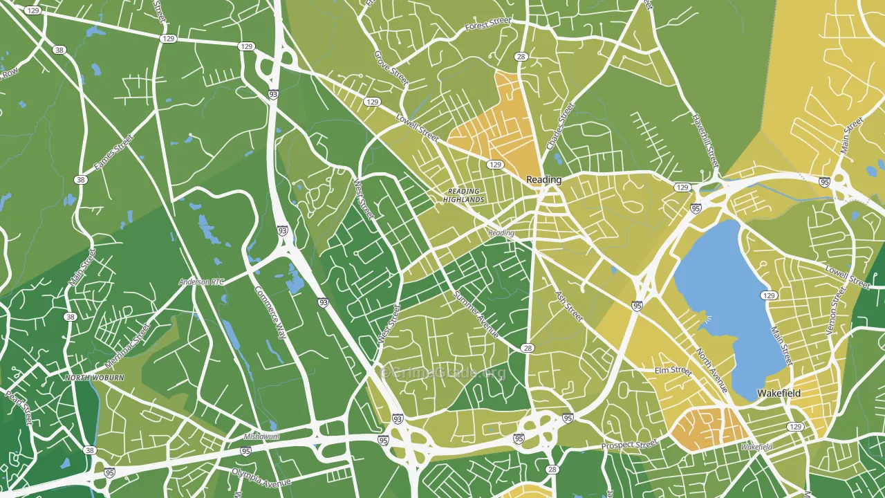 Woburn Street Historic District, Reading, MA Map of Murder Rates