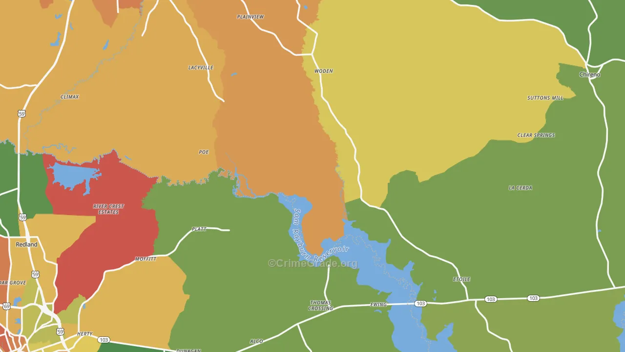 Woden, TX Map of Murder Rates
