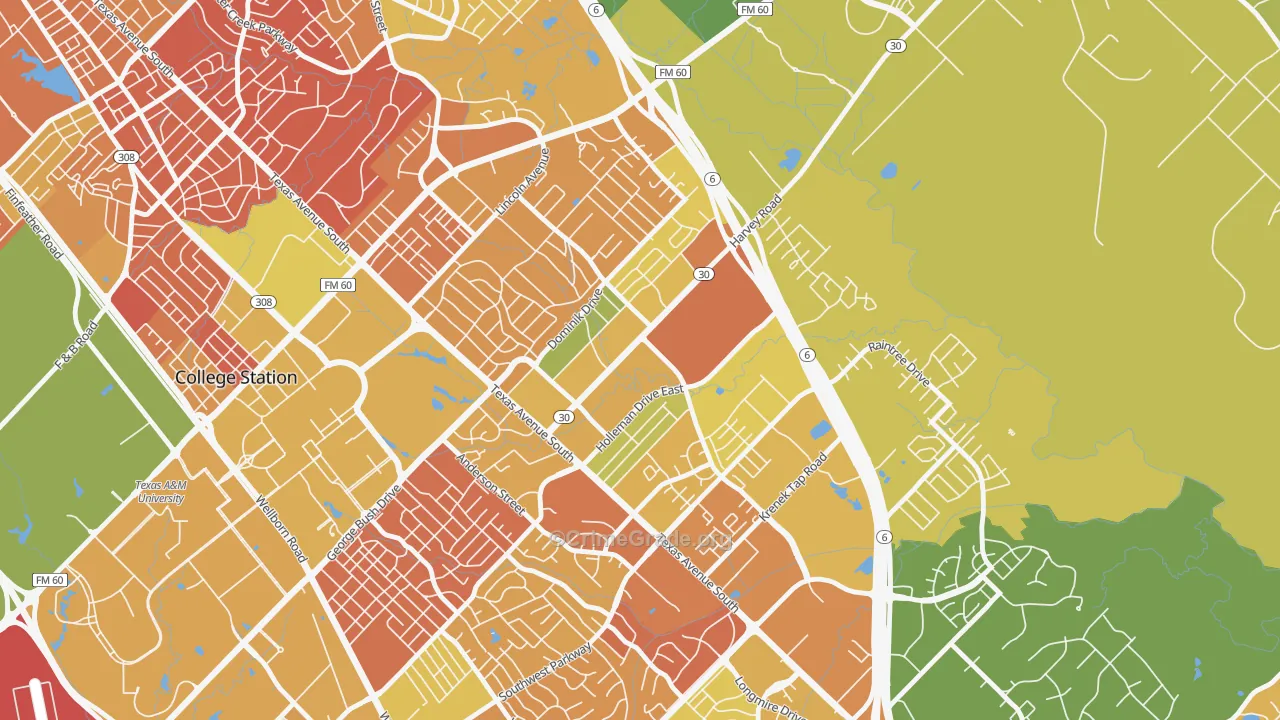 Wolf Pen Creek District, College Station, TX Map of Murder Rates