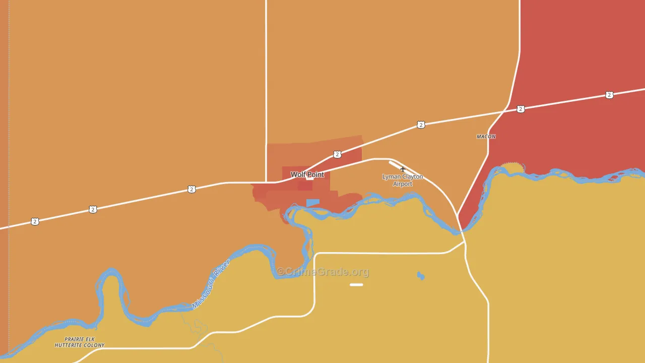 Wolf Point, MT Map of Murder Rates