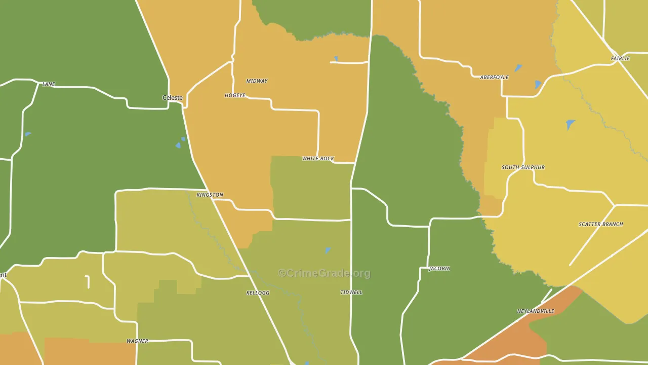 Wolfe City, TX Map of Murder Rates