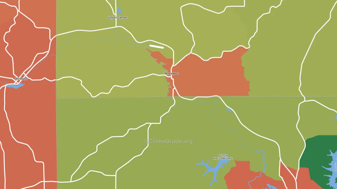 Wonewoc, WI Map of Murder Rates