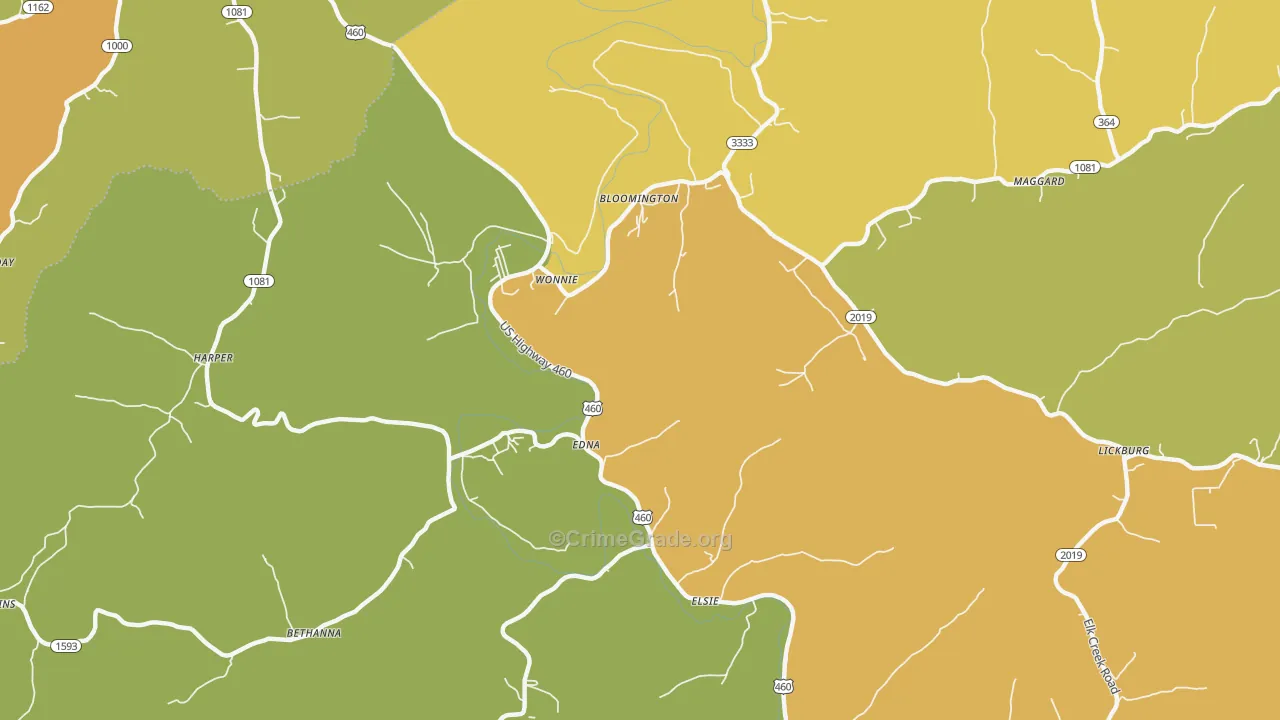 Wonnie, KY Map of Murder Rates
