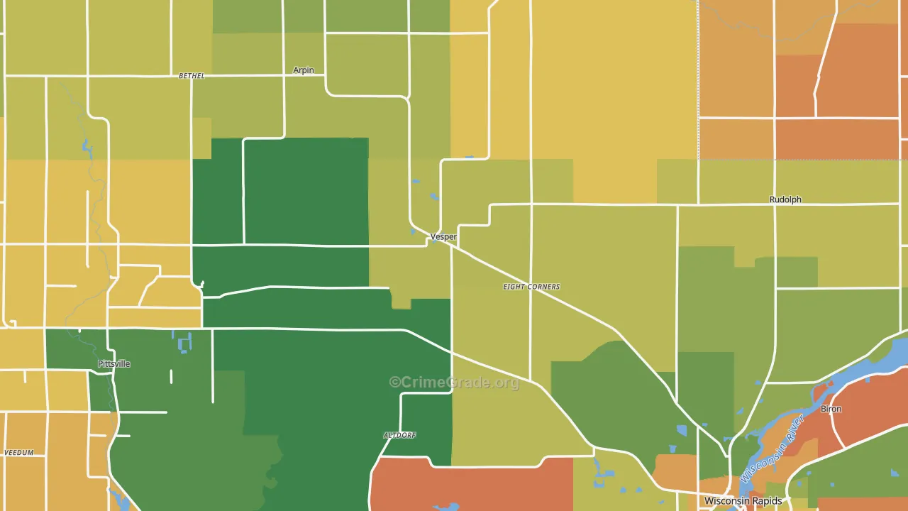 Wood County, WI Map of Murder Rates