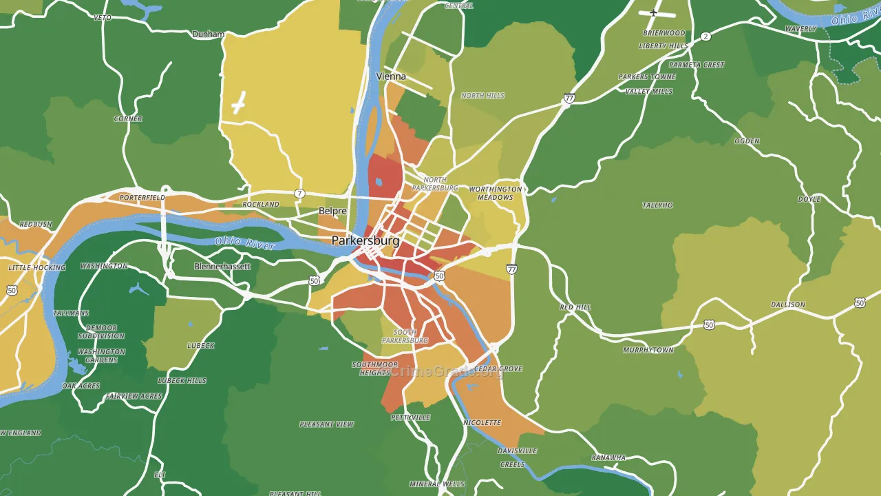 Wood County, WV Map of Murder Rates
