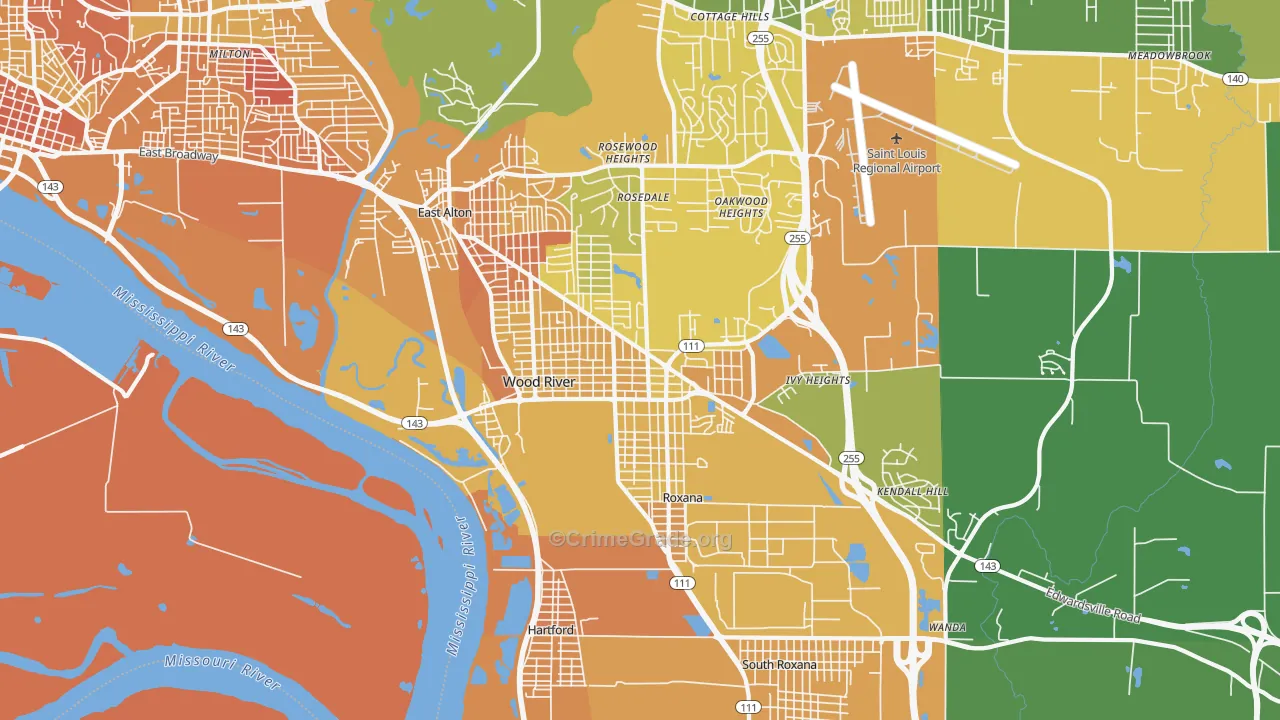 Wood River, IL Map of Murder Rates