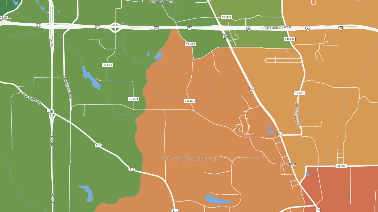 Wood Springs, TX Map of Murder Rates