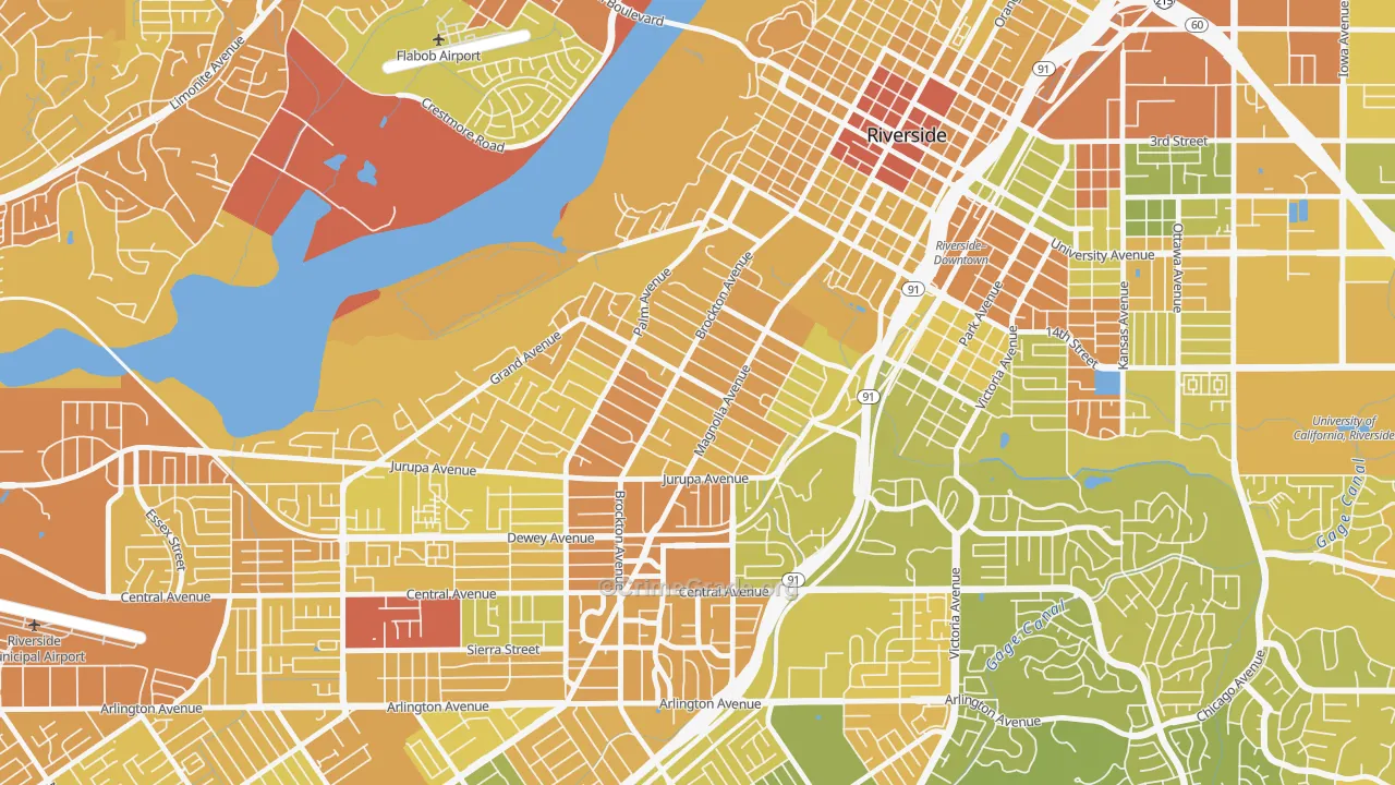 Wood Streets, Riverside, CA Map of Murder Rates