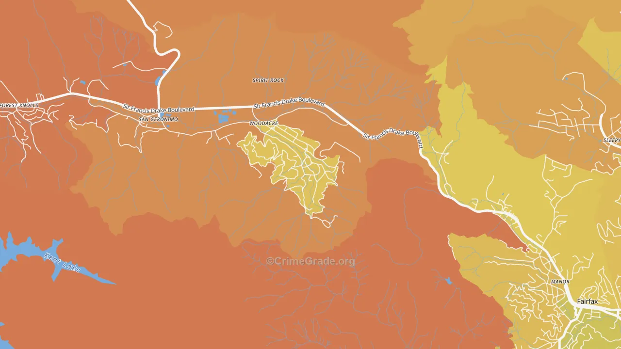 Woodacre, CA Map of Murder Rates