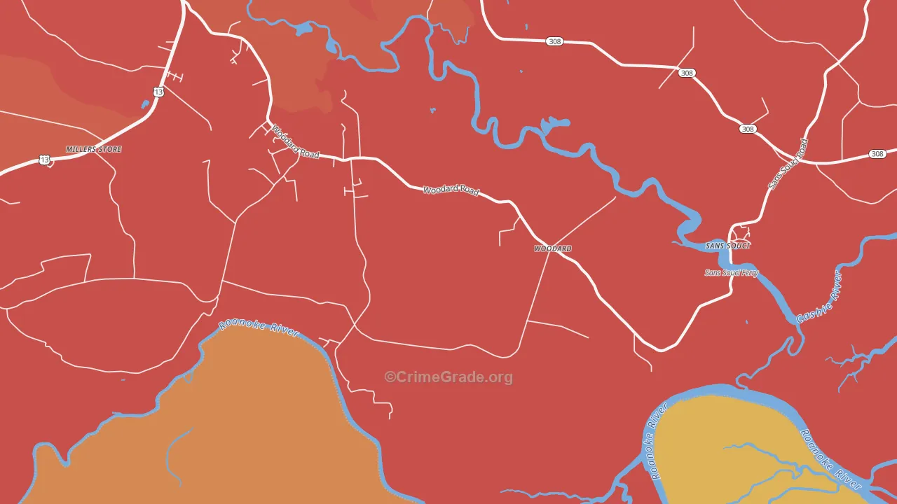 Woodard, NC Map of Murder Rates