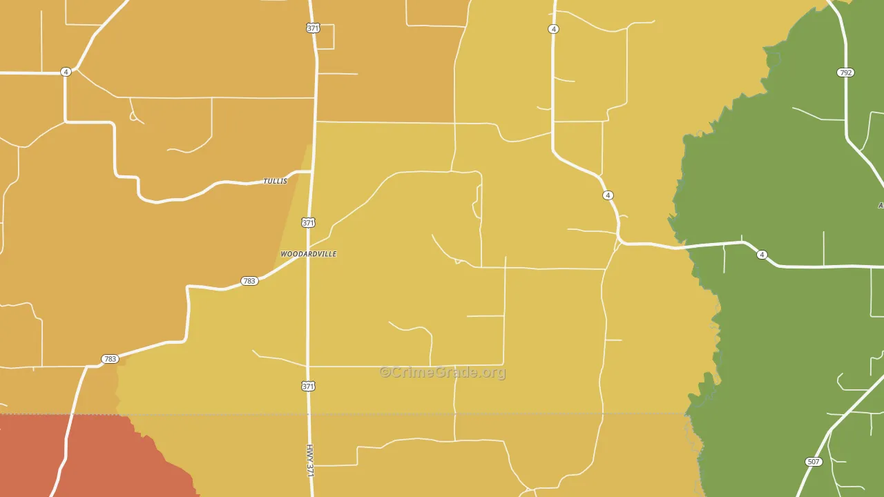 Woodardville, LA Map of Murder Rates