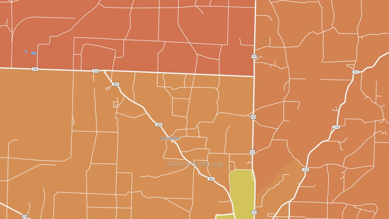 Woodberry, AR Map of Murder Rates