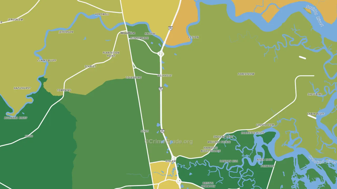 Woodbine, GA Map of Murder Rates