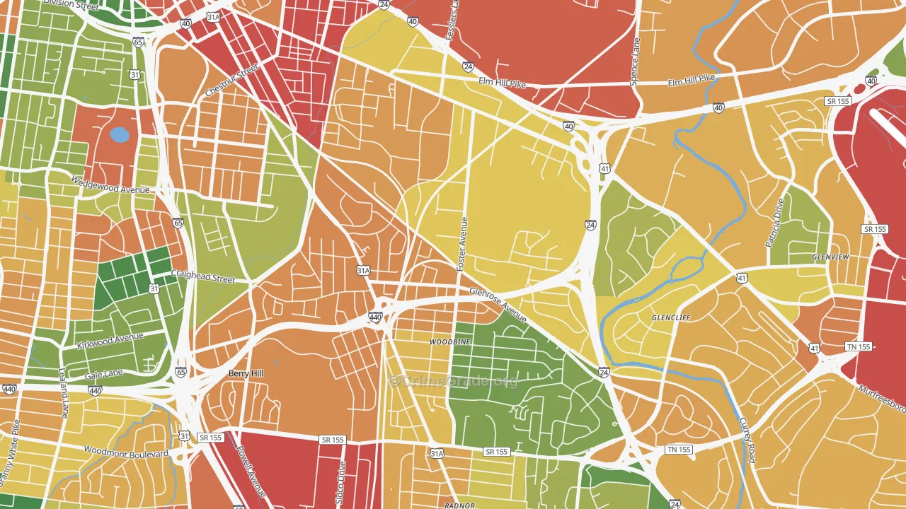 Woodbine, Nashville, TN Map of Murder Rates