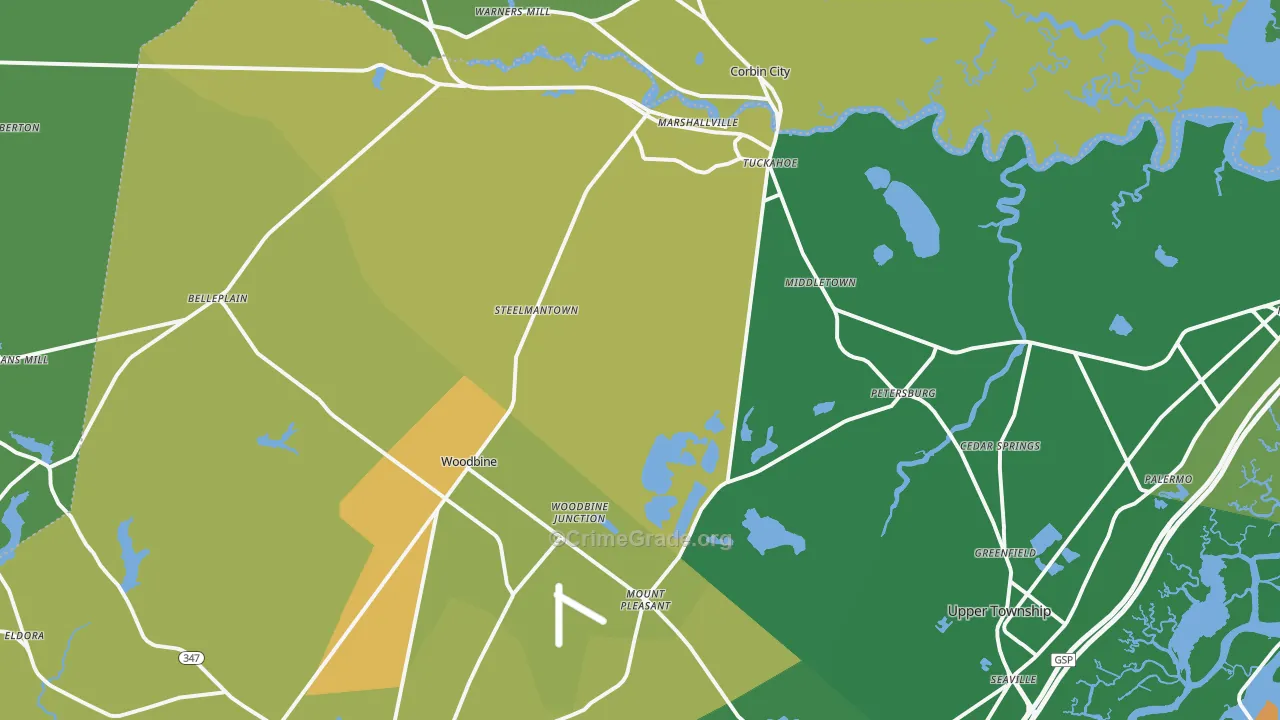 Woodbine, NJ Map of Murder Rates