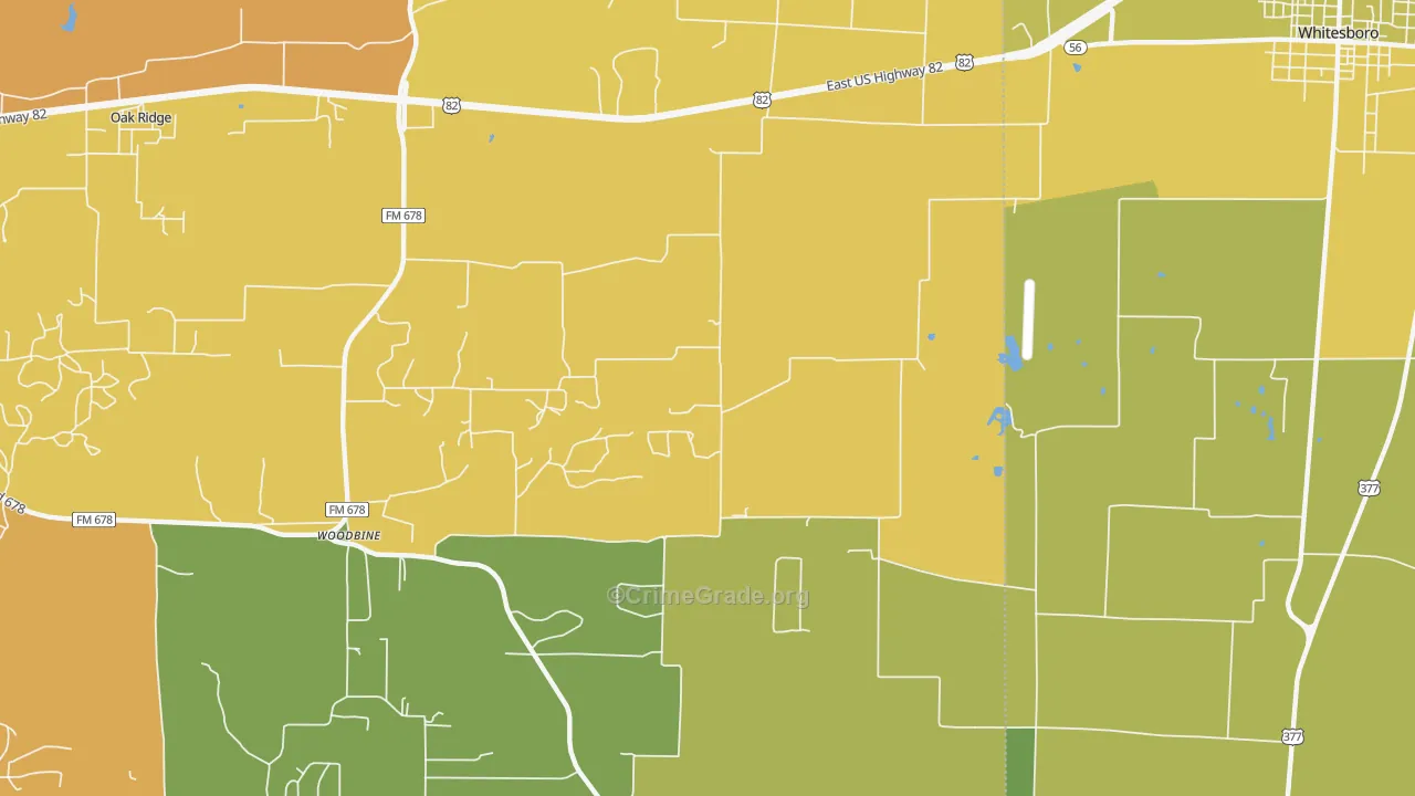 Woodbine, TX Map of Murder Rates