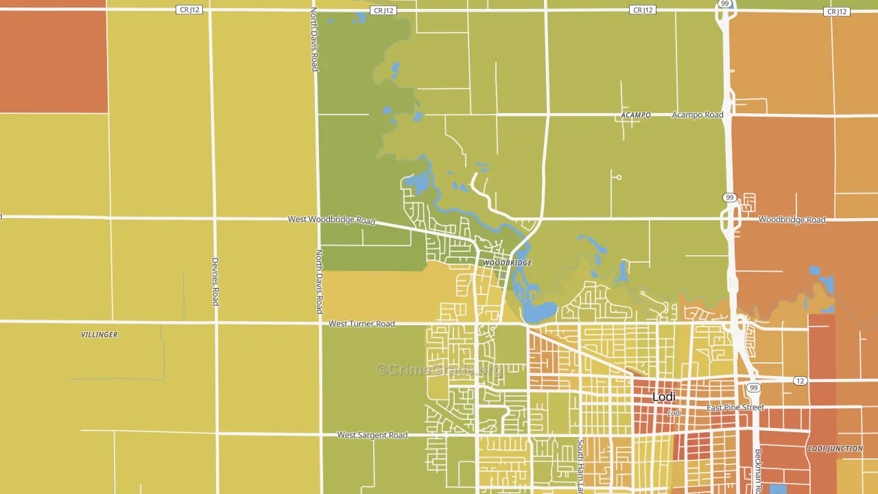 Woodbridge, CA Map of Murder Rates