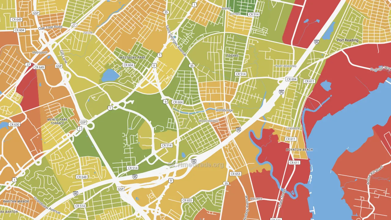 Woodbridge, NJ Map of Murder Rates