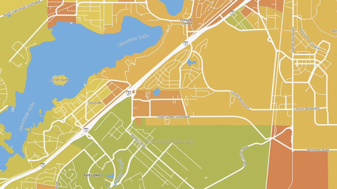 Woodbrook, Lakewood, WA Map of Murder Rates