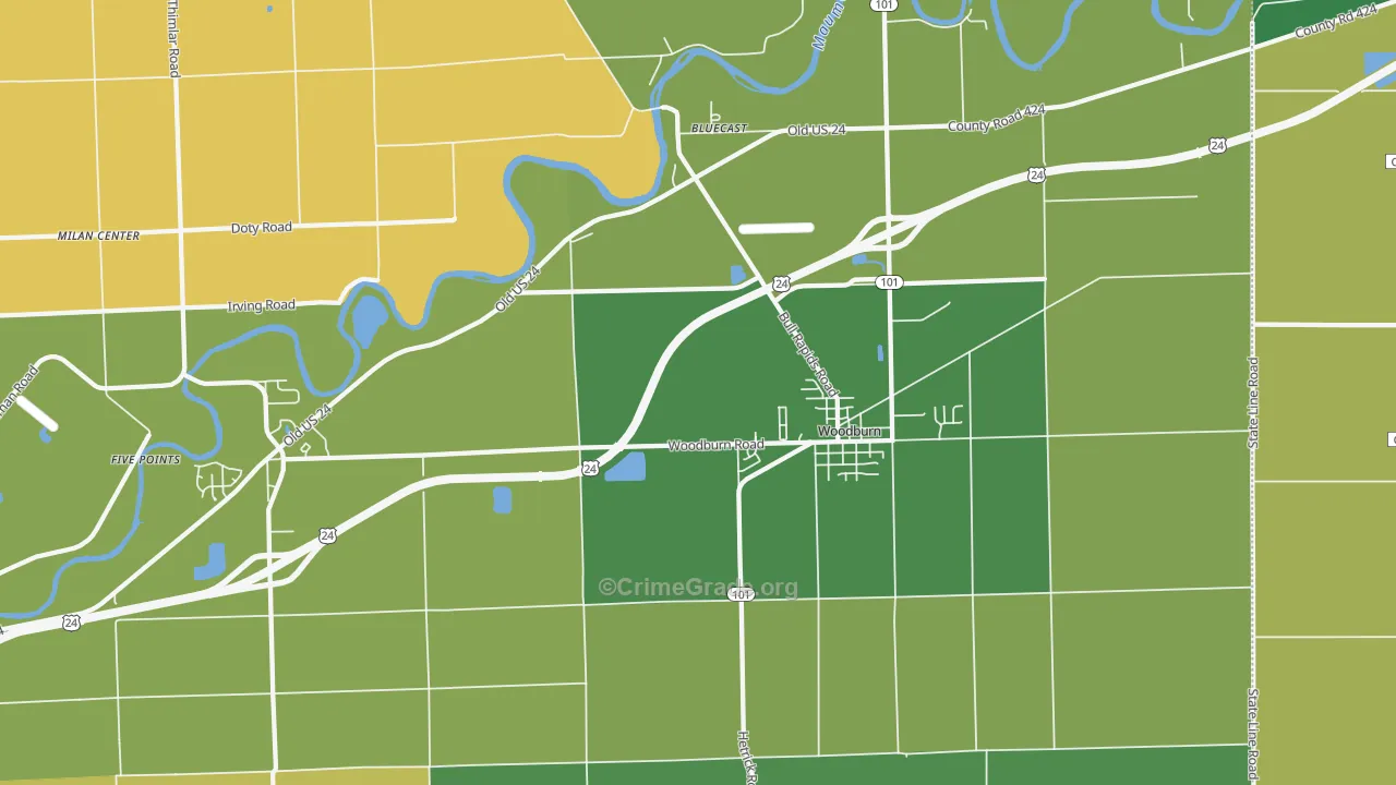 Woodburn, IN Map of Murder Rates