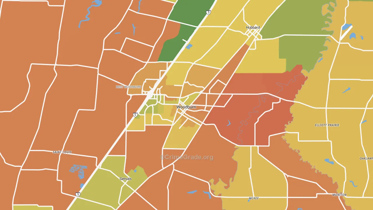 Woodburn, OR Map of Murder Rates