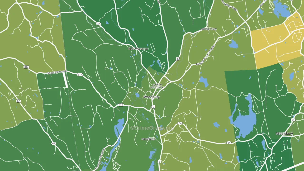 Woodbury, CT Map of Murder Rates