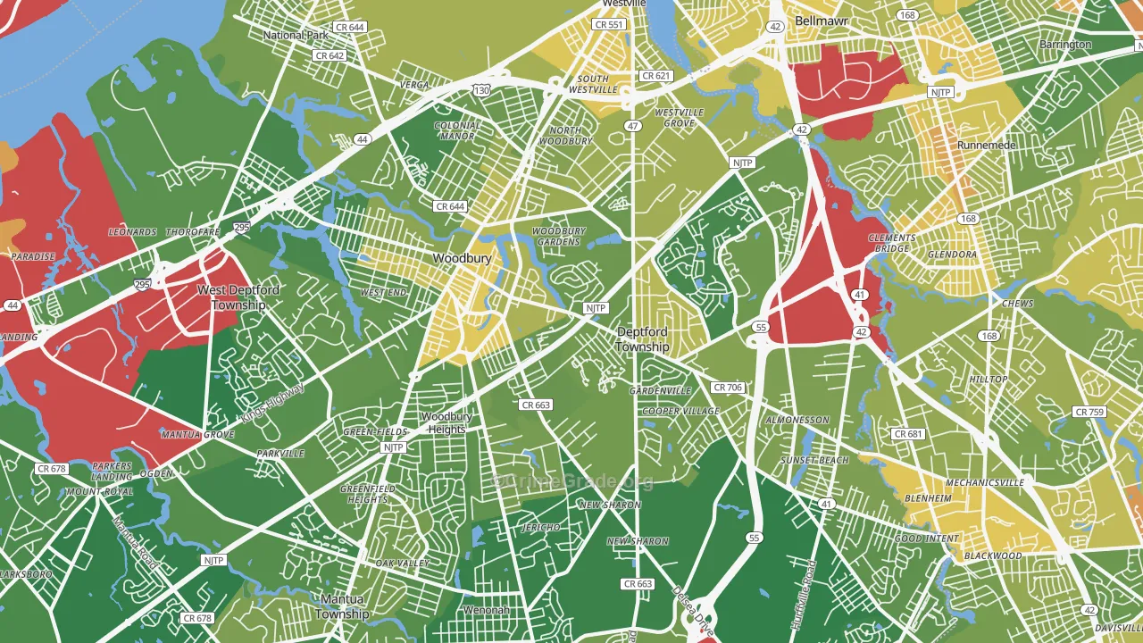 Woodbury, NJ Map of Murder Rates