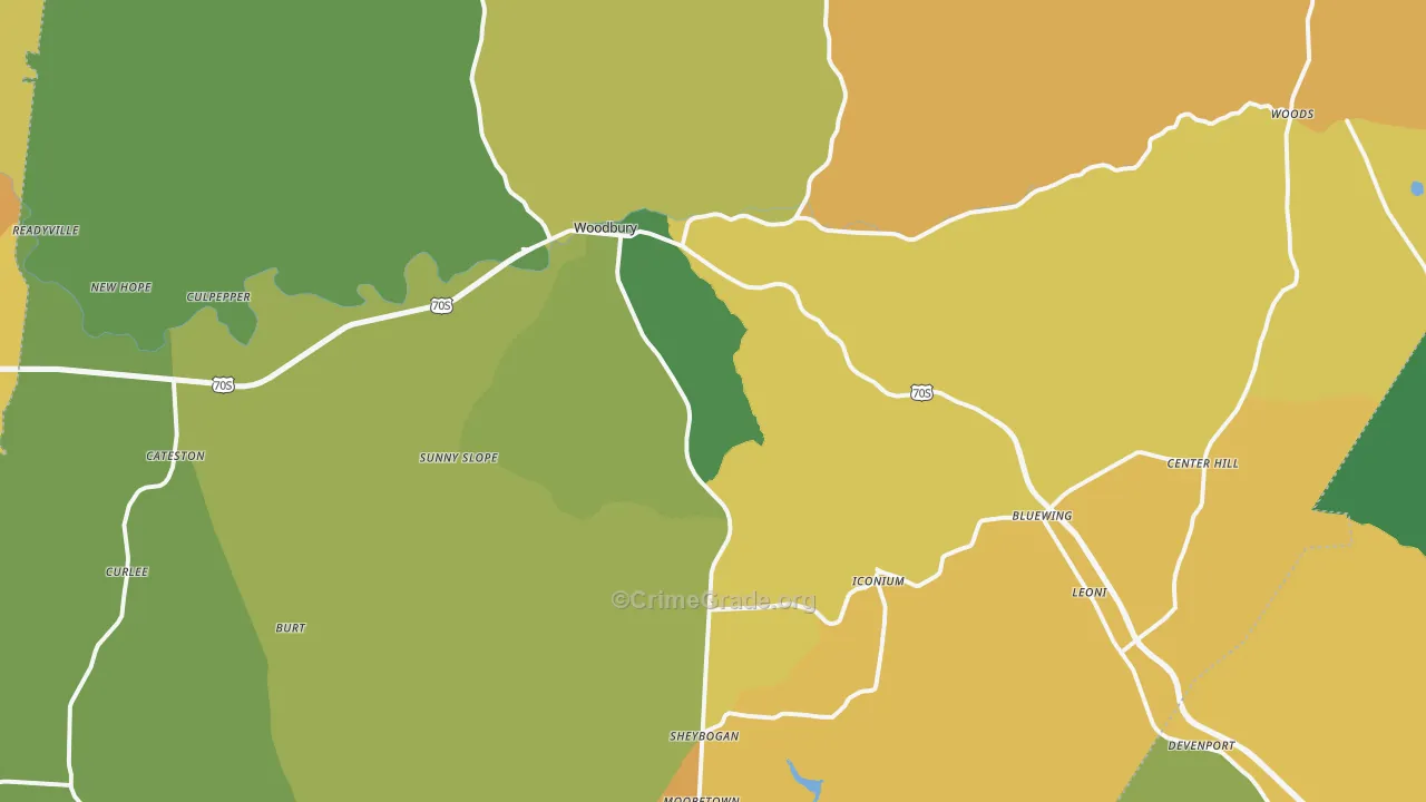 Woodbury, TN Map of Murder Rates
