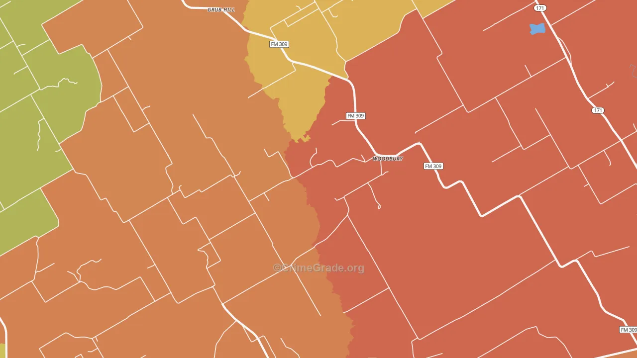 Woodbury, TX Map of Murder Rates