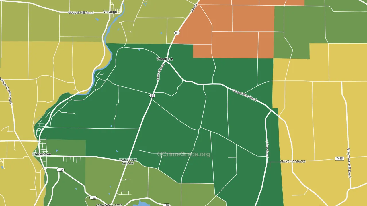 Woodcock, PA Map of Murder Rates