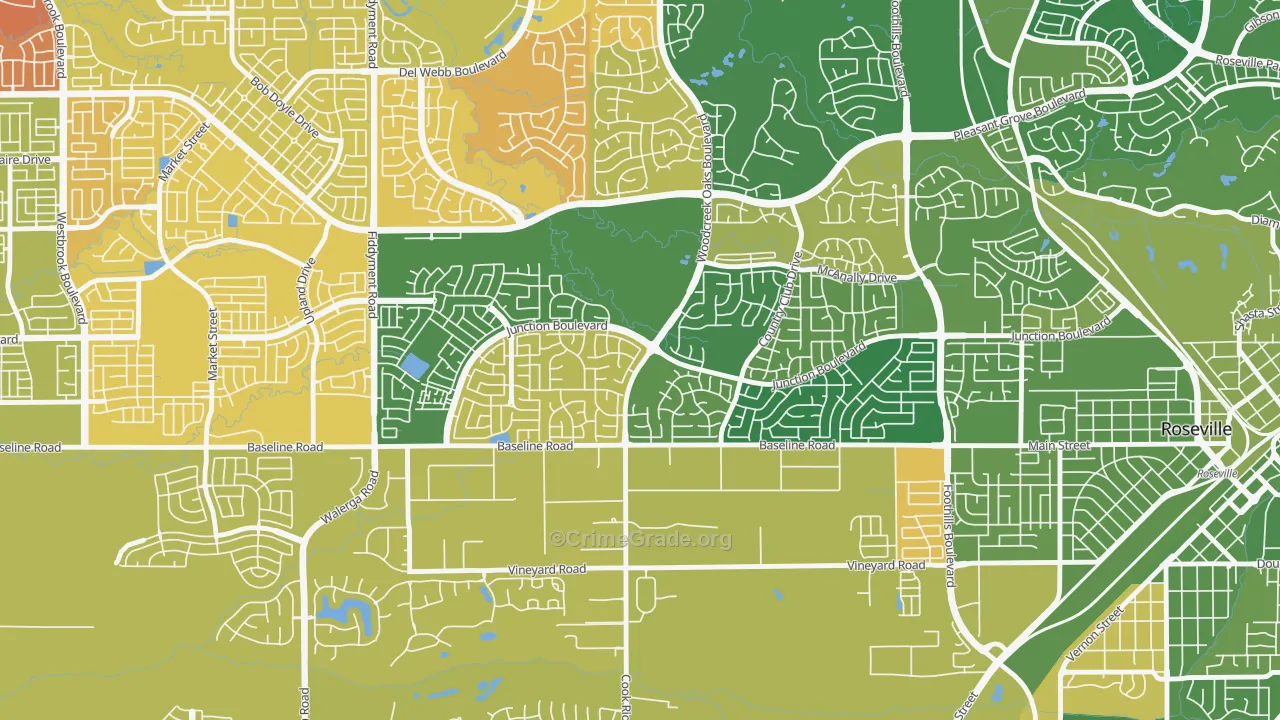 Woodcreek Oaks, Roseville, CA Map of Murder Rates