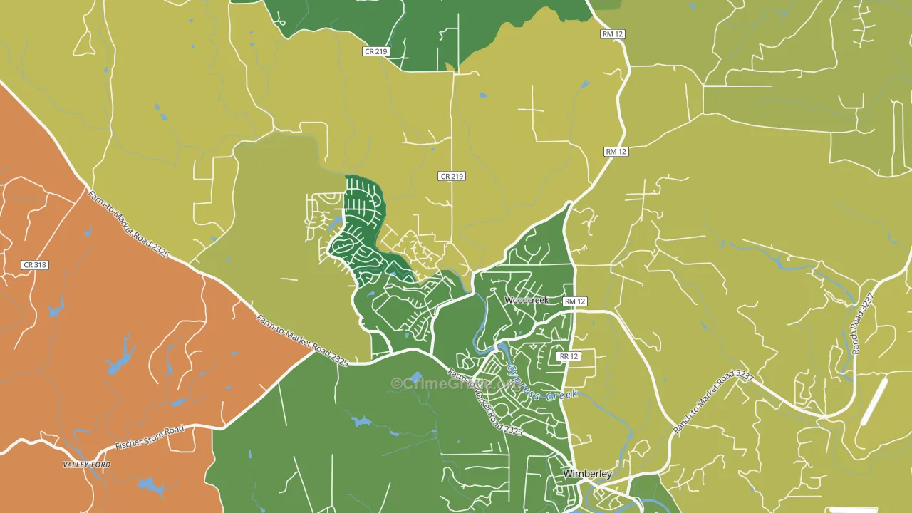 Woodcreek, TX Map of Murder Rates