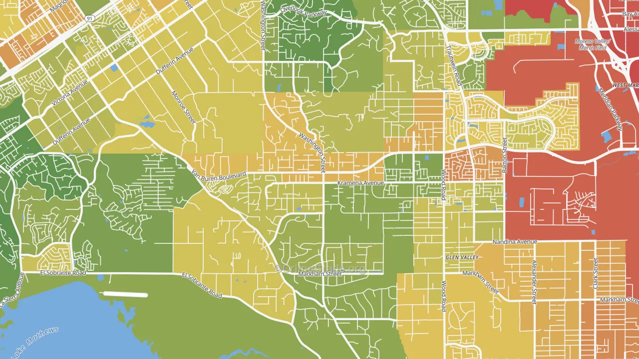 Woodcrest, CA Map of Murder Rates