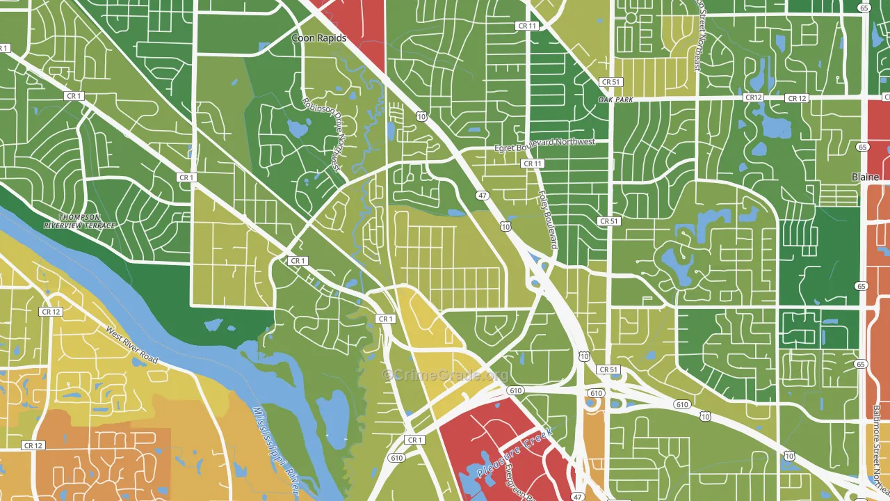 Woodcrest, Coon Rapids, MN Map of Murder Rates