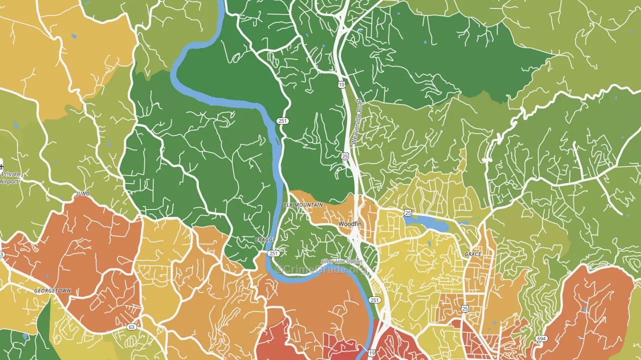 Woodfin, NC Map of Murder Rates