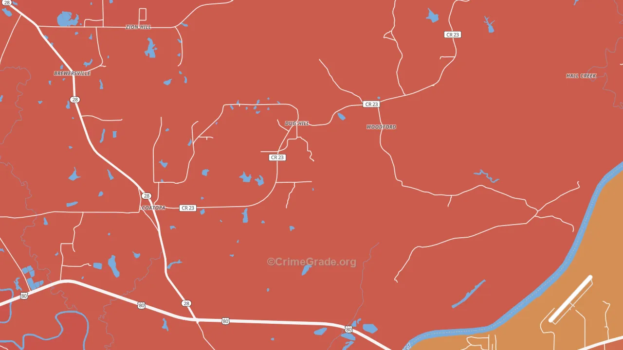 Woodford, AL Map of Murder Rates