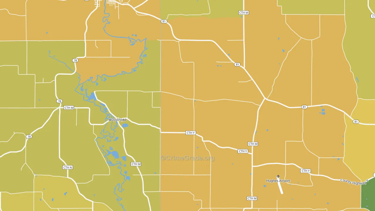 Woodford, WI Map of Murder Rates