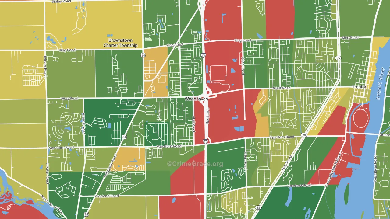 Woodhaven, MI Map of Murder Rates